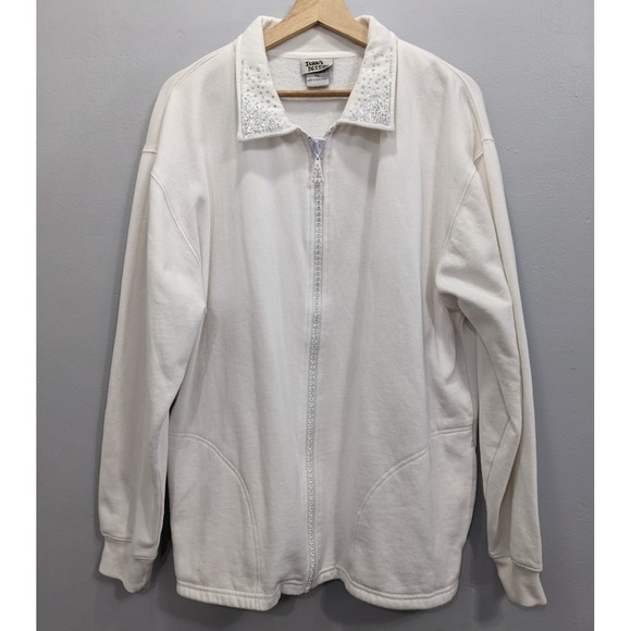 Isaac's DESIGNS Tops - Isaac's‎ DESIGNS Sweatshirt Jacket Zip Embellished Sparkly Rhinestones White 1XL